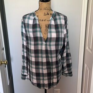 NY&C pull over lightweight flannel tunic plaid with teal green